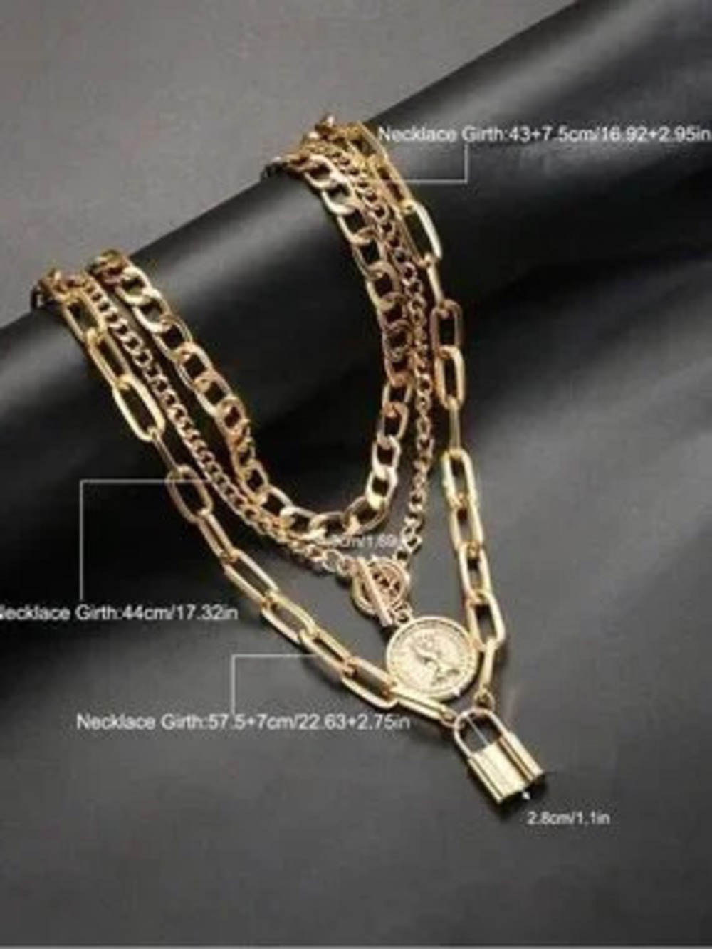 Golden Layered Coin & Padlock Necklace Set - Picture 4 of 5